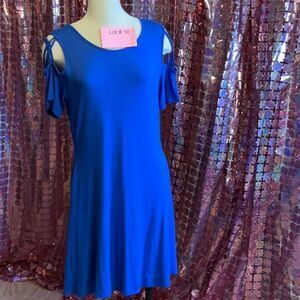 NWOT royal blue shift style dress with peek a boo shoulders in medium